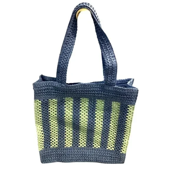 Universal Thread Crochet Woven Handbag Blue Green Tote Single Compartment - Picture 9 of 9